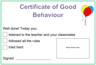 behaviour certificate image